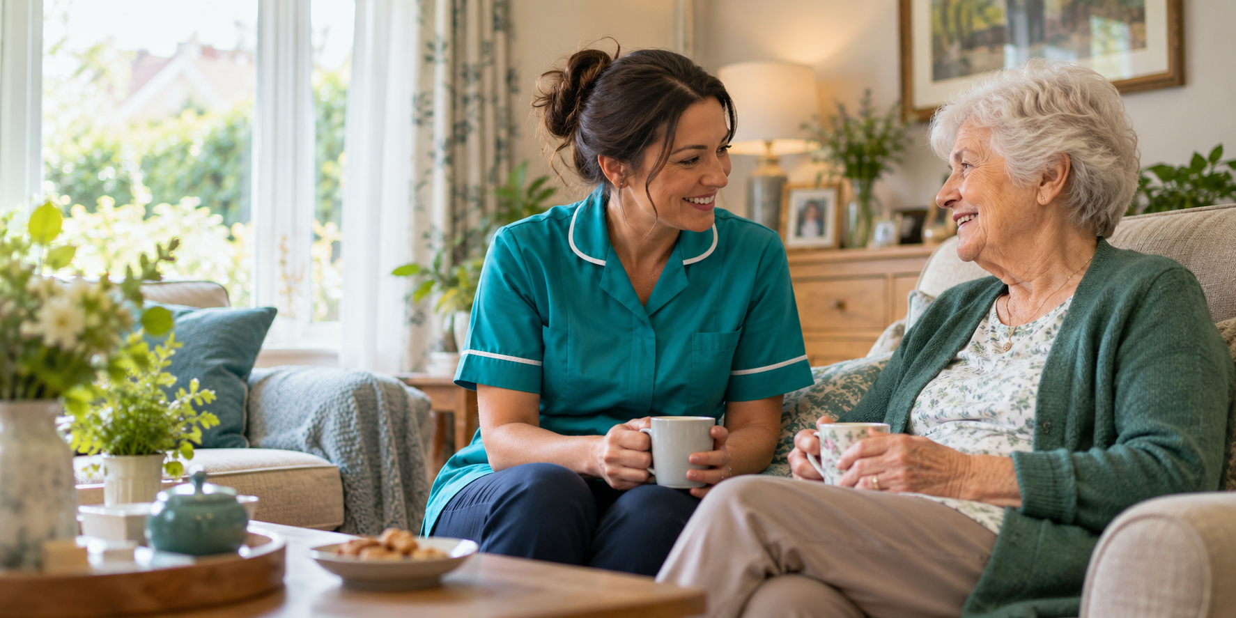 Care worker offering reassurance to an older woman
